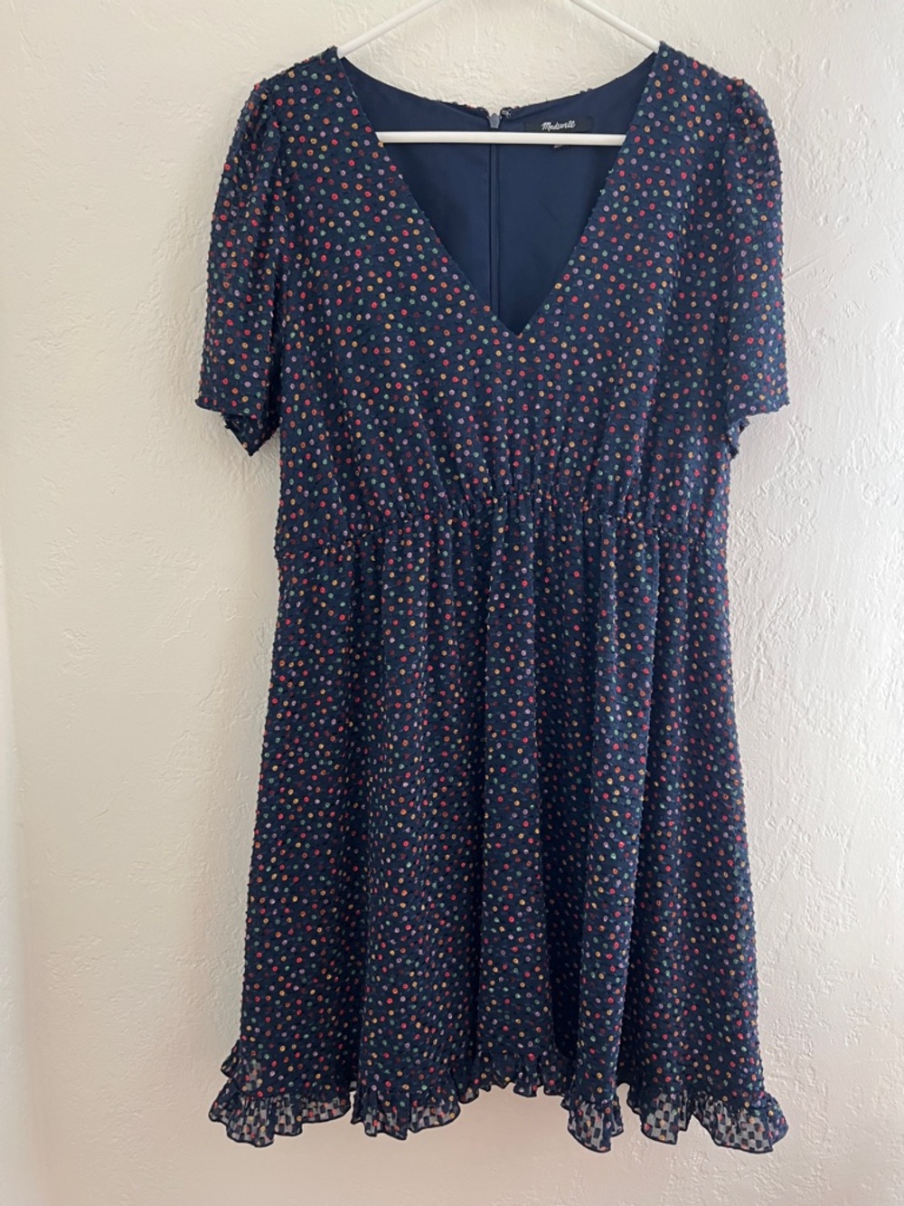Madewell Flutter-Sleeve Ruffle-Hem Dress in Sugar Dot Size 8